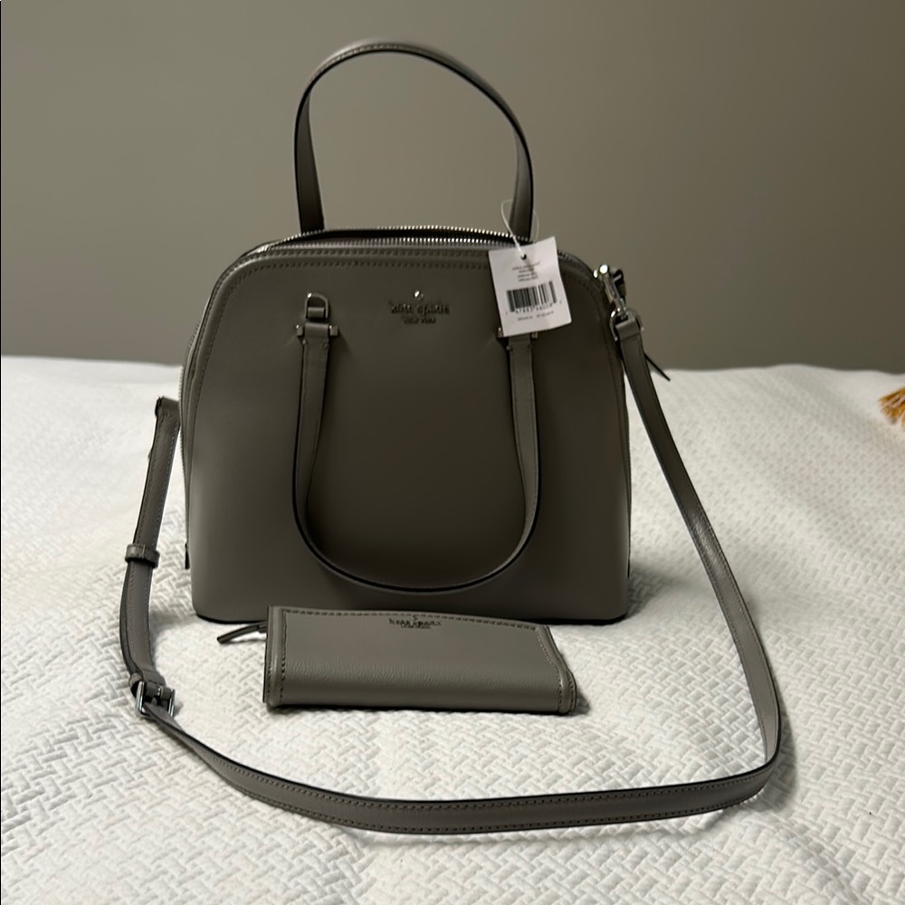 Kate Spade Gray Satchel with Structured Design and Gold Hardware